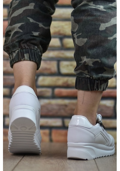 Konfores 1662 Anatomik Tabanlı Fermuarlı Bayan Sneakers Ayakk Beyaz