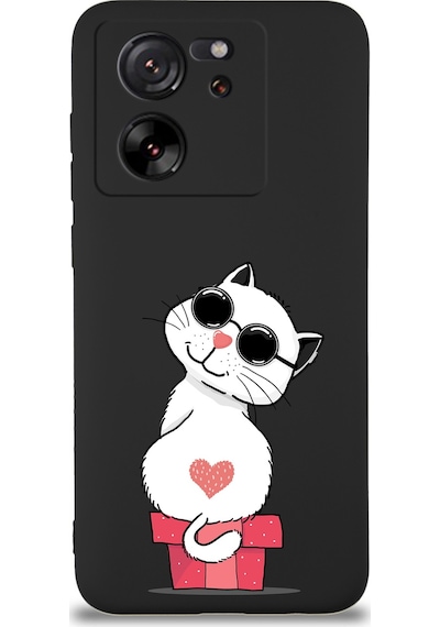 Xiaomi Mi 13t Pro İle Uyumlu Coolcat Tasarımlı Siyah Lansman Kılıf Çok Renkli