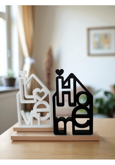 "home & Love" Dekoratif Obje Minimalist Ev Ve Ofis Aksesuarı Siyah Beyaz 2'li -