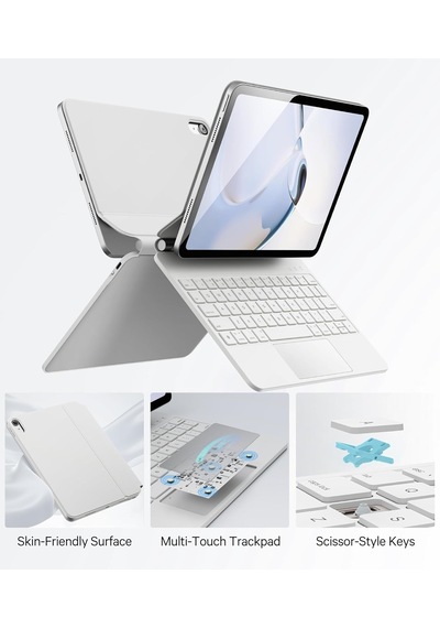 Apple iPad Uyumlu  A16 2025/Apple iPad Uyumlu  10.nesil 2022 İle Uyumlu Magic Uyumlu Touchpad Işıklı Klavyeli Kılıf