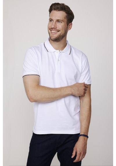 Tudors Erkek Slim Fit Dar Kesim Düz Pike Kol Şeritli Beyaz Polo Yaka Tişört-27645-Beyaz