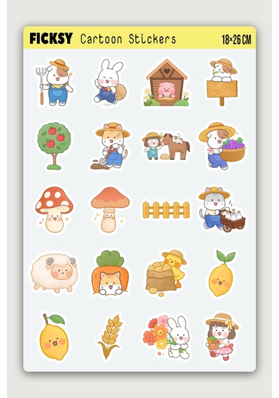 Kawaii Sevimli Çiftçi Sticker Seti - 40 Adet Çiftlik Hayatı Etiket Çıkartma Diğer