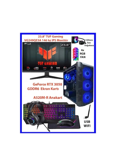 Comloji CMLJ72 R5-5500 16 GB 512 GB SSD RTX3050 24" Free Dos Masaüstü Oyuncu Bilgisayarı