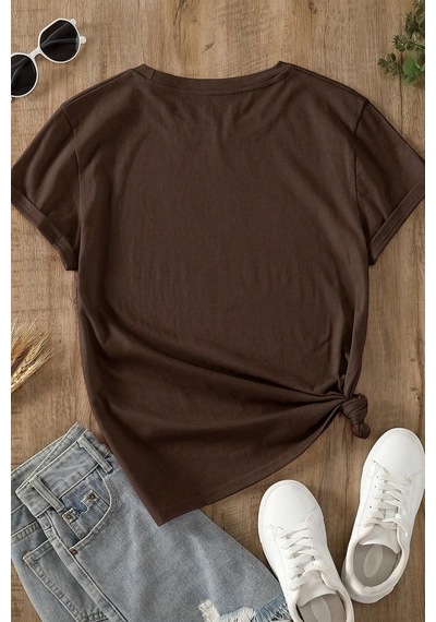 Unisex Looking Baskılı Oversize Tshirt Kahverengi