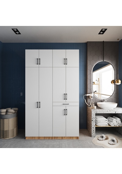 Modena Çamaşır Ve Kurutma Makinesi Dolabı Banyo Dolabı Çam Beyaz Çam Beyaz