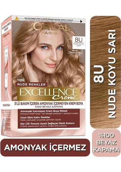 Loreal Excellence Nude Renkler Saç Boyası 8U Nude Koyu Sarı