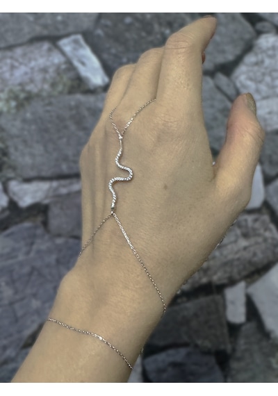 Zirkon Taşlı Yılan Figürlü Gümüş Şahmeran Bileklik 925 Ayar, Şık Tasarım - Rodyum Renk