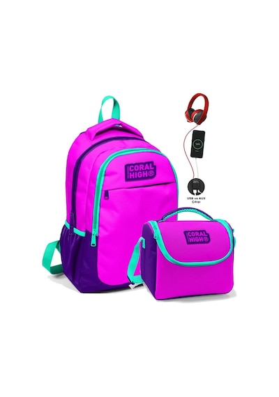Coral High Kız Çocuk Okul Çantası Ve Beslenme Çantası Seti Pembe Mavi