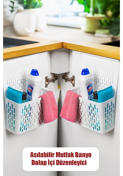 Org-52 Asılabilir Mutfak Banyo Dolap İçi Düzenleyici Organizer Deterjanlık - Beyaz Plastik Beyaz Tr Diğer