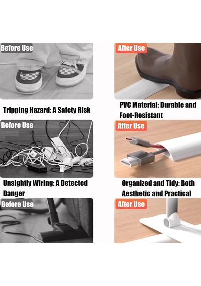 Tr Kendinden Yapışkanlı Kablo Gizleyici - Yer Kabloları İçin Pvc Kapak, Ofis, Ev Ve Kamusal Alanlar İçin Kavisli K