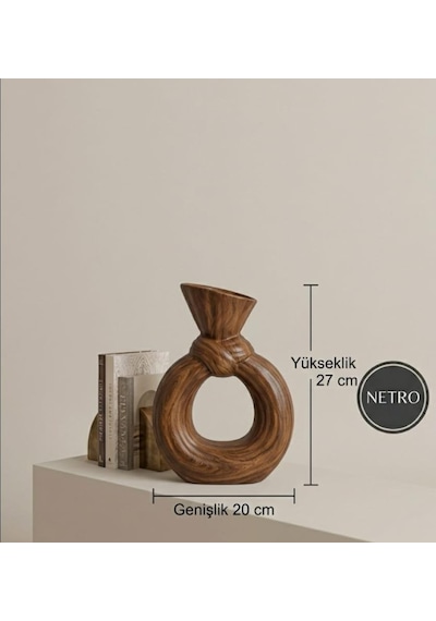 Kravat Model Dekoratif Vazo Seramik Şık Vazo El Yapımı Özel Seri 27 Cm Kahverengi