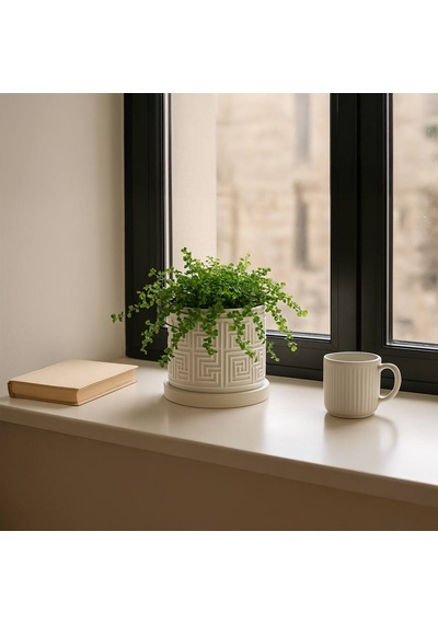Aztek Desenli Modern Saksı - Fibrika Store
