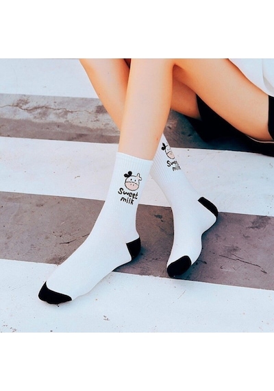 Socks Stores Erkek Çorap Soket Uzun Corap Kadın Havlu Renkli Desenli Çoraplar 5 Adet Beyaz
