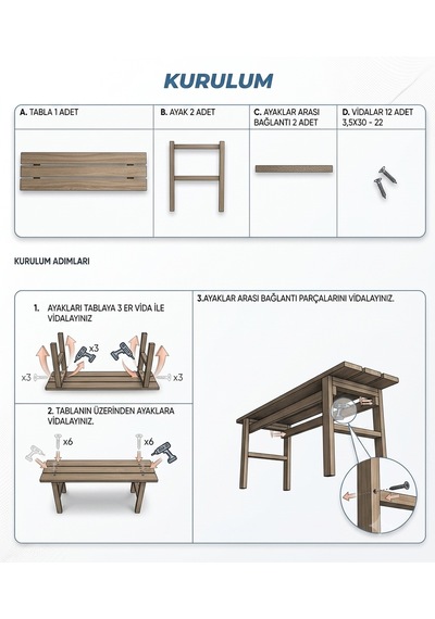 İahşap 30x100 Cm Masif Ahşap Bank - Fırınlanmış Çam, Ceviz Renk, El İşçiliği Kahverengi