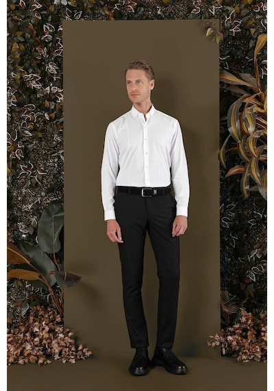 Efor Gk 691 Slim Fit Beyaz Klasik Gömlek Beyaz