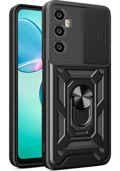 Realme C65 4g Kılıf Magnetik Standlı Kamera Korumalı Zore Sürgülü Vega Kapak Siyah