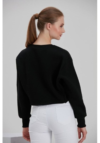 Meecy Kadın Siyah Baskılı Sweatshirt Siyah Siyah