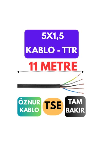 Öznur 5x1,5 Ttr Kablo Metre Seçenekli Siyah - 11 Metre