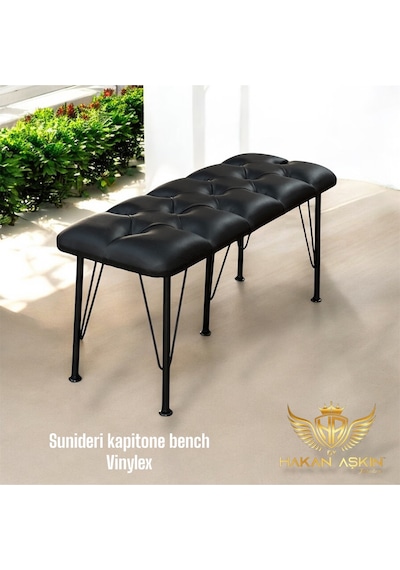 By Hakan Aşkın Siyah Metal Ayaklı Vinylex Suni Deri Siyah Bench Tekli Siyah Sunideri