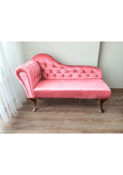 Ters Kol Dekoratif Bihter Koltuk Josefin Puf 120 Cm Ceviz Ayak Pembe