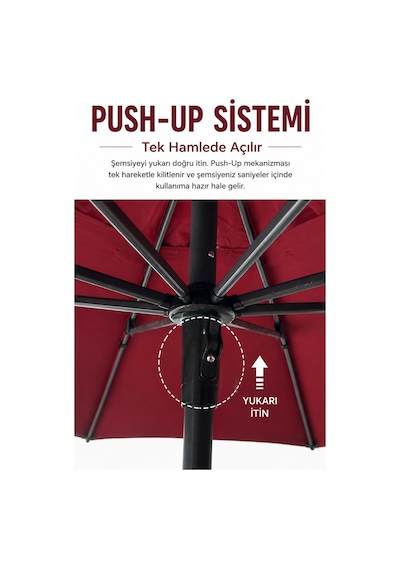 Alubrella Yuvarlak Bahçe, Güneş Şemsiyesi Bordo 250 Cm Çap/8 Çelik Tel Bidonsuz