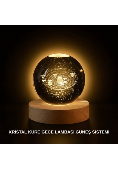 Lexroo Ahşap Standlı Led Kristal Küre Lazer İşlemeli Dekoratif Ob