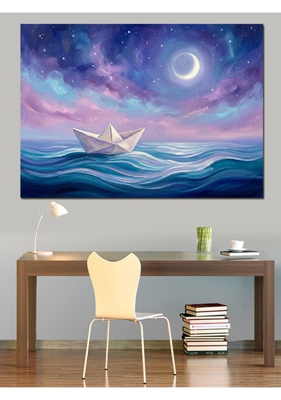 Dalgalı Denizde Kağıttan Gemi Tablosu Dekoratif Kanvas - Mdf Ahşap Tablo