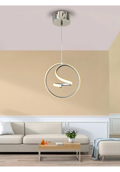 Helezon Modern Tekli Sarkıt Led Avize Antre - - Kumandalı / Krom Krom
