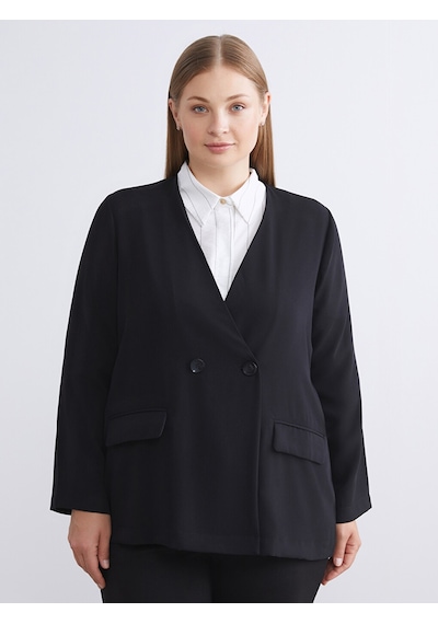 Lcwaıkıkı Classic Siyah V Yaka Krep Kadın Blazer Ceket