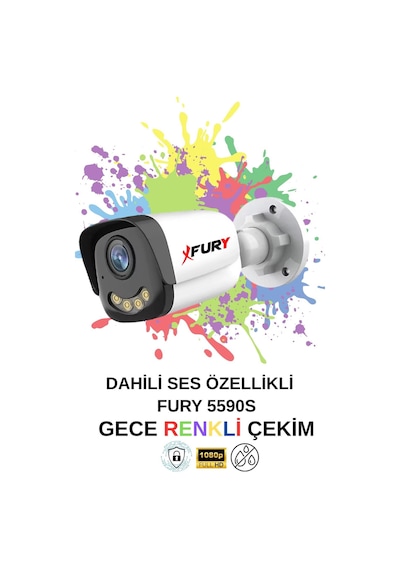Fury 8 Li Sesli Gece Renkli Görüş Güvenlik Kamerası Su Geçirmez Güvenlik Kamerası Seti 5590s 1tb