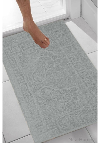 2 Li Ayak İzli Banyo Ayak Havlusu %100 Pamuklu Renkli 50x70 Cm Menom Gri