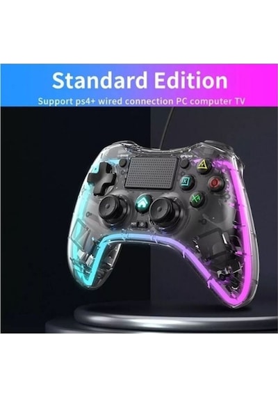 Şeffaf Rgb Işıklı Gamepad Joystickkablosuz Oyun Kolu Ps4 Ps3 Pc Android Tv Telefon Uyumlu