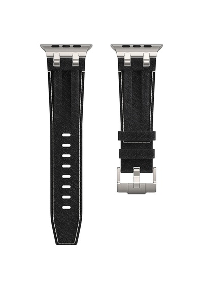 Apple Watch 7 45mm Uyumlu Kordon Kot Kumaş Tasarımlı Krd-153 Gümüş-siyah