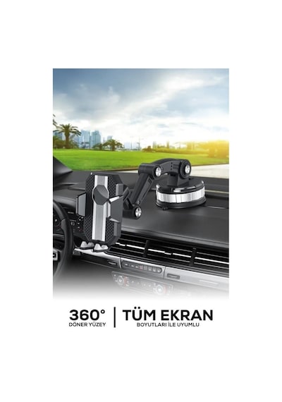 Araç İçi Telefon Tutucu Teleskopik 360 Derece Dönebilen Vantuzlu Yapışkanlı Telefon Tutucu Standlı Tutucu
