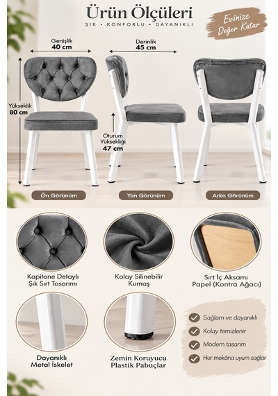 4 Adet Simge Metal Sandalye Cafe,restaurant,mutfak,salon,yemek Odası Sandalyesi Beyaz