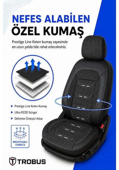 Renault Symbol 2008+ Uyumlu Prestige Line Keten Serisi Siyah Beyaz Koltuk Kılıfı 44826188