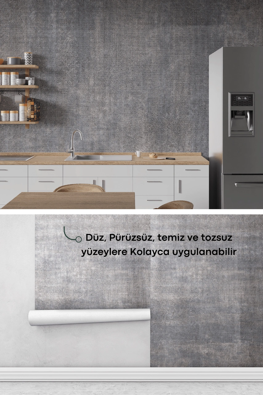 Technojet Kendinden Yapışkanlı Dokulu Çimento Görünümlü Mutfak Duvar Dolap Masa Kaplama 60cmx100cm Antrasit
