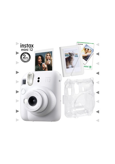 Fujifilm Instax Mini 12 Fotoğraf Makinesi + 10'lu Film Mini Albüm + Şeffaf Kılıf Seti Beyaz