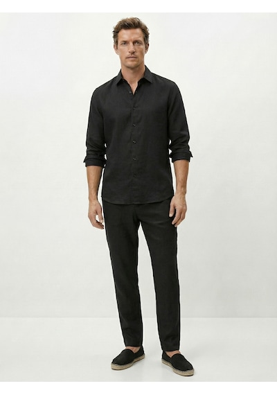 Xint Siyah %100 Keten Regular Fit Gömlek 700987 SİYAH