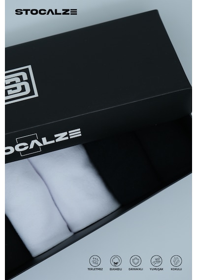 Stocalze Erkek Bambu Patik Çorap Dikişsiz Kaymaz Logo Desenli 6'lı Kutulu Set 40-46 Siyah - Lacivert - Beyaz