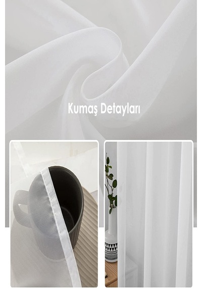 Düz Sade Tül Perde, Korniş Ve Rustik Kullanımı İçin Uygun, Düz Dikim, 300x270 Ölçü Beyaz