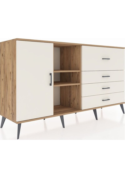Kronos Konsol 4 Raflı 4 Çekmeceli Tek Kapaklı 176x59x99 Çam-ayta Çam-aytaşı