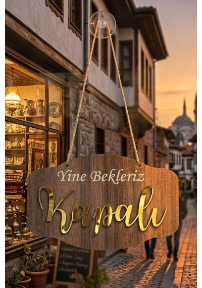 Gold Pleksi Detaylı 3d Ahşap Açık-kapalı Tabelası - Tesbih