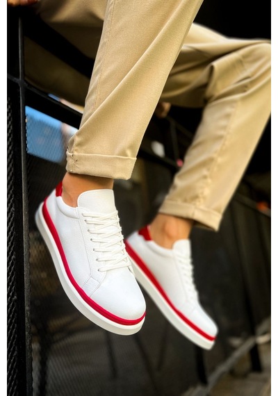 Aymood Mn979 - Santoni Gbt Spor Erkek Ayakkabı Beyaz/kırmızı