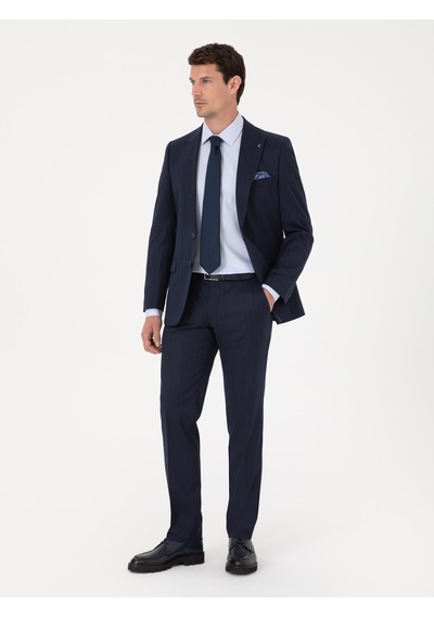 Cacharel Lacivert Slim Fit Çizgili Kırlangıç Yaka Takım Elbise Cacharel Lacivert Slim Fit Çizgili Kırlangıç Yaka Takım Elbise