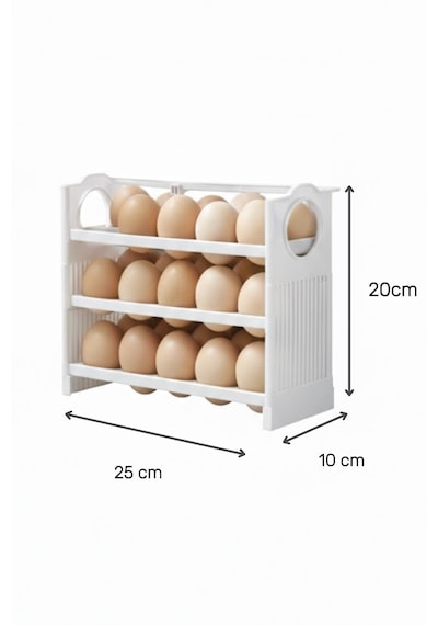 30 Bölmeli Yumurta Organizer 3 Katlı Kaydırmalı Buzdolabı İçi Düzenleyici Raf Beyaz