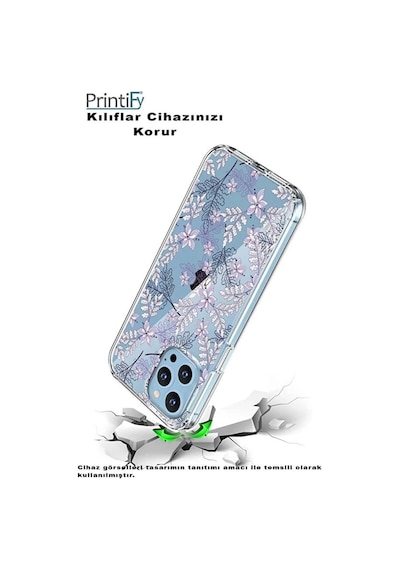 Realme 11 İle Uyumlu Floral Lila Baskılı Kamera Korumalı Şeffaf Kılıf