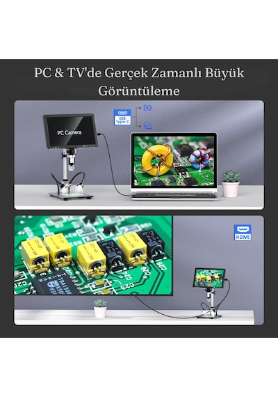 10.1'' Dm12 Hdmı Dijital Mikroskop 2000x Büyütme 20mp Kamera 10 Led Işık 32 Gb Uzaktan Kumanda