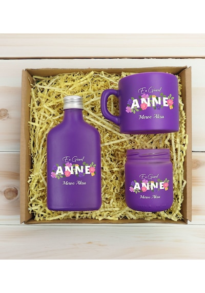Bk Gift Kişiye Özel İsimli Dtf Anne Temalı Mor Kahve Fincanı & Kolonya & Mum Hediye Seti-3, Anneye Hediye, Anneler Günü Hediyesi Kobitmeyencom30971 Bk