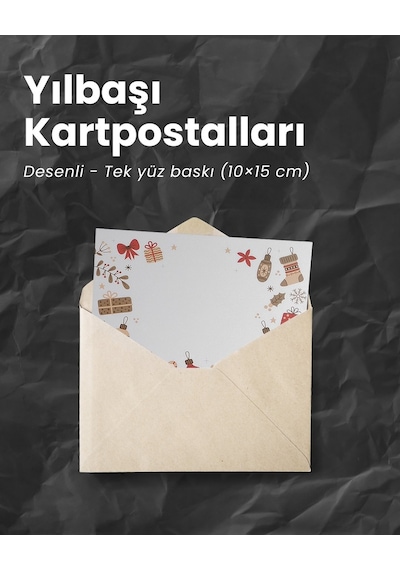 Yılbaşı Süsleri Temalı Kartpostal Seti, Yeniyıl, Tebrik, Hediye V